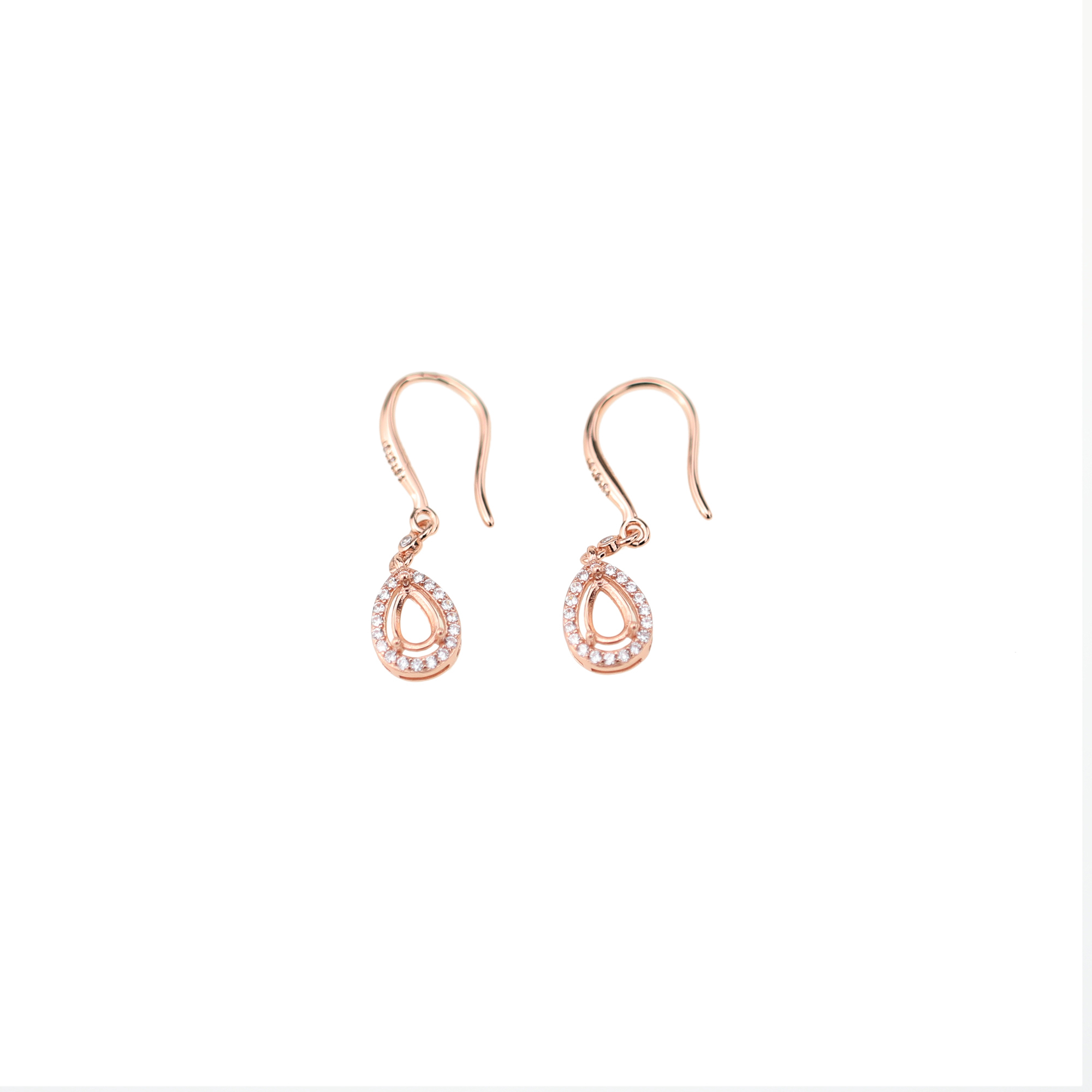 1Pair Multiple Size Pear Bezel Rose Gold Plated Solid 925 Sterling Silver Halo Pave Hook Earrings DIY Gemstone Jewelry Supplies 1706039 - Click Image to Close